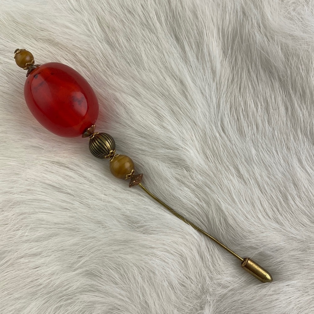 Vintage Beaded Red Hat Pin - Picture 1 of 4